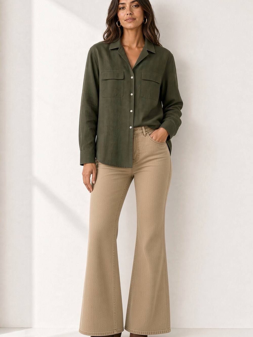 Theory Olive Green Linen Camp Shirt
